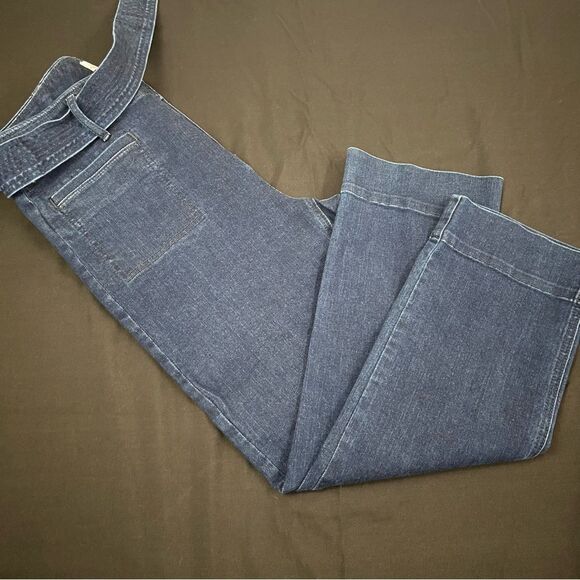 Loft Women's High Waist Straight Leg Capri Dark Wash Jeans 28/6 with Belt - Picture 1 of 8